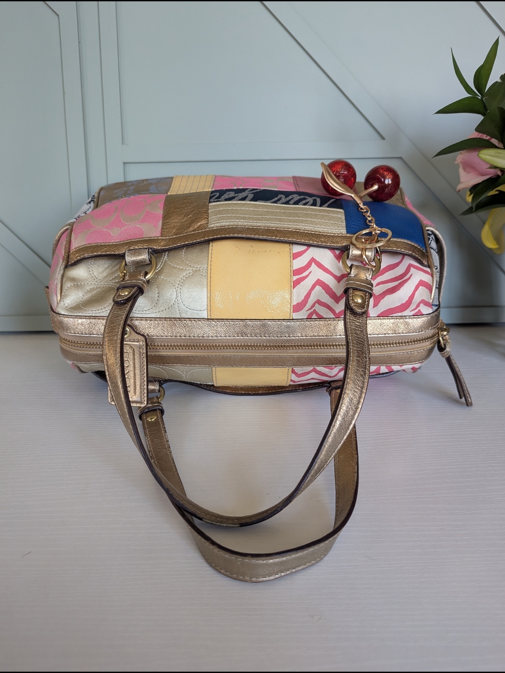 Vintage Y2K-era Coach Pink Gold Patchwork Satchel (Style Numbe - Picture 8 of 14